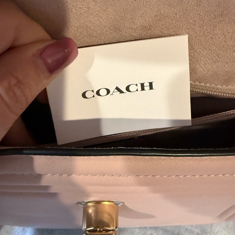 Coach Pink with Burgundy straps Leather Handbag - Picture 9 of 16